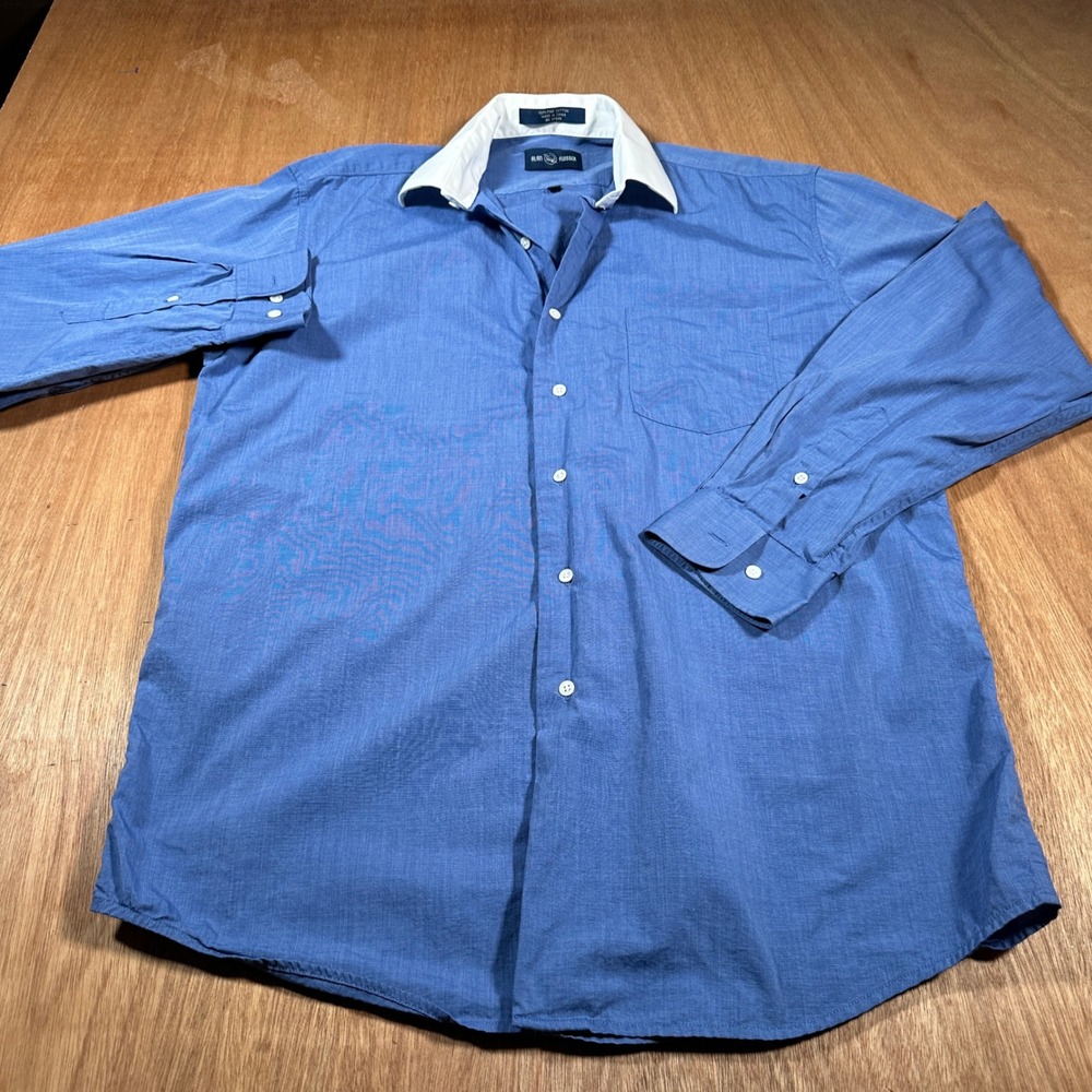Alan Flusser Dress Shirt Mens M Blue White Contrast Collar Cotton LS